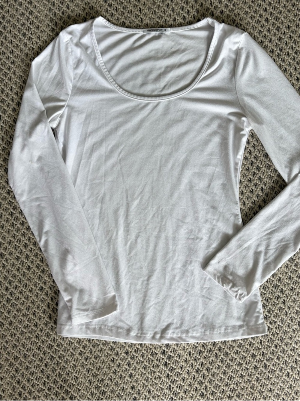 Mango White Scoop Neck Long Sleeve Tee